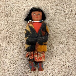 Vintage Handmade Native-Inspired Doll With Floral‎ Skirt & Bead Necklace